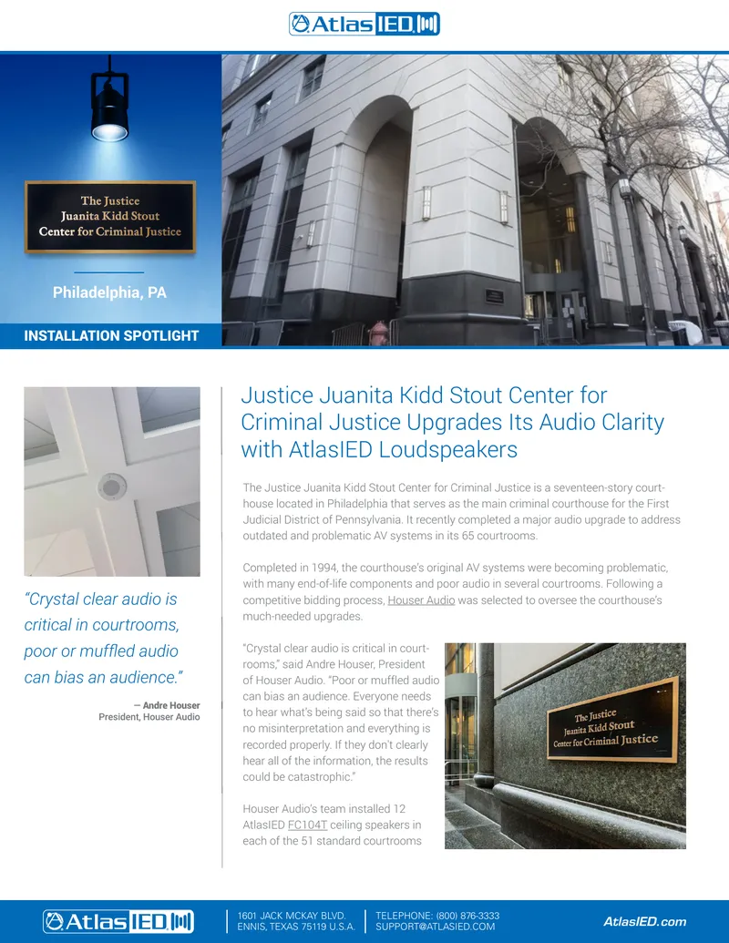 Justice Juanita Kidd Stout Center Audio Upgrade
