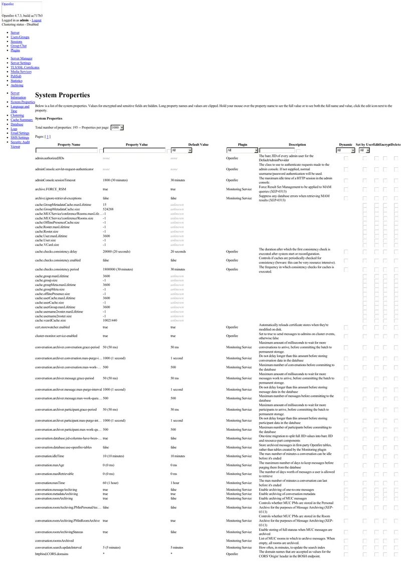 Openfire System Properties Configuration Guide