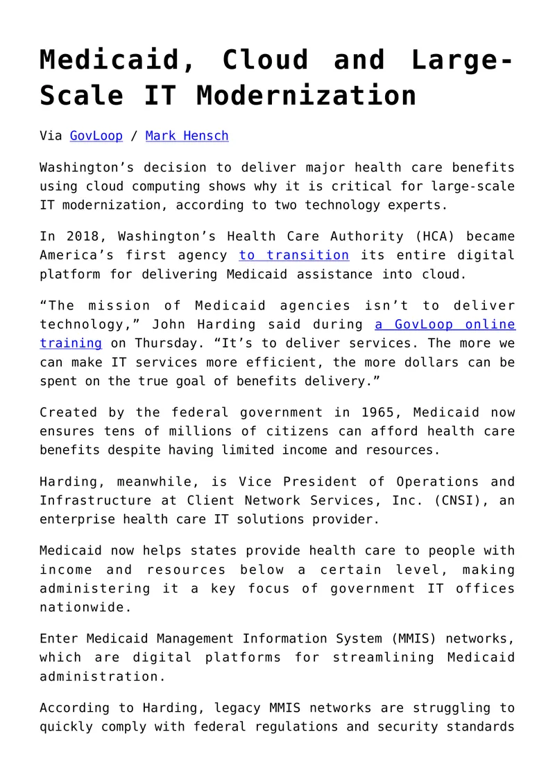 Cloud Migration for Medicaid Management Information Systems
