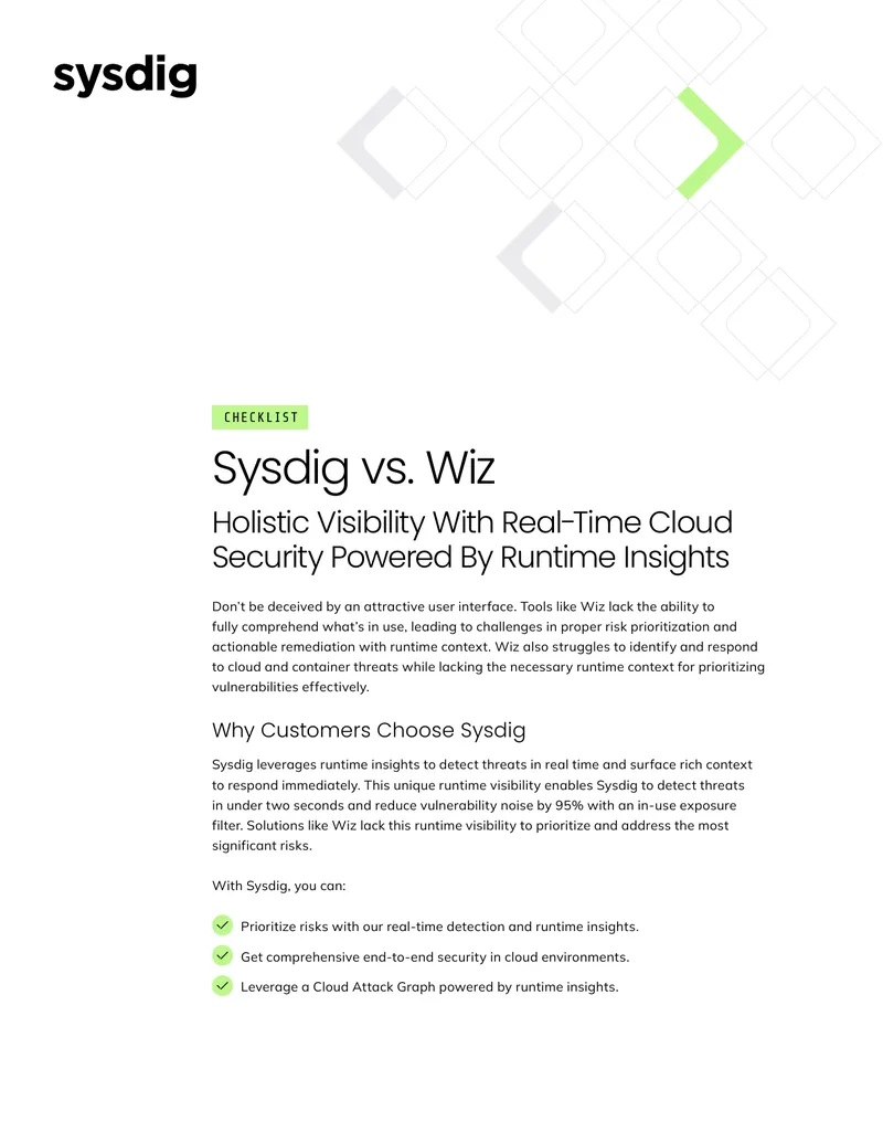 Comparison of Sysdig and Wiz Cloud Security Features