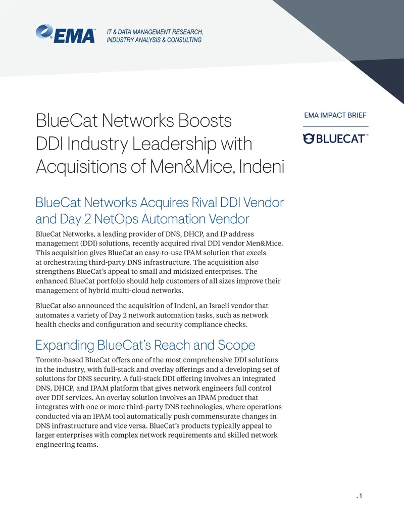 BlueCat Networks Acquires Men&Mice and Indeni