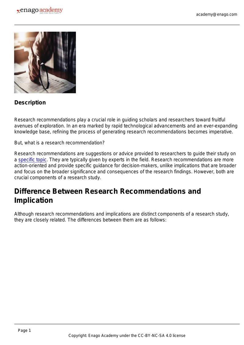 Guidelines for Developing Effective Research Recommendations