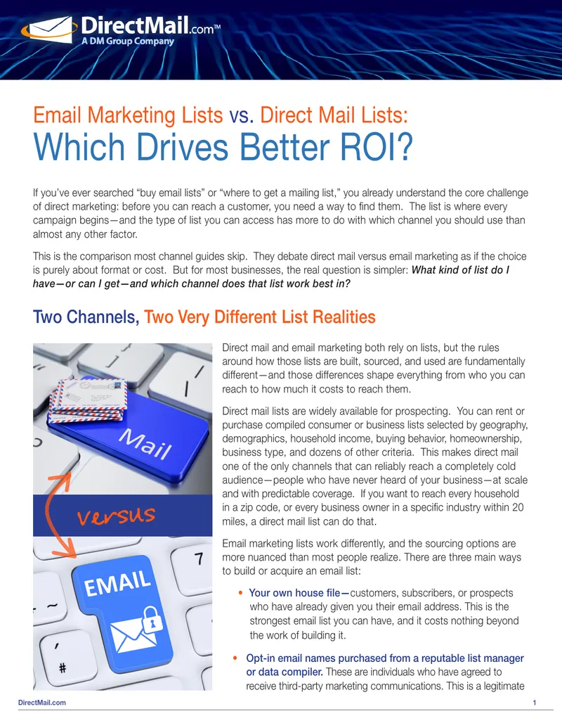 Email Marketing Lists and Direct Mail Lists Comparison