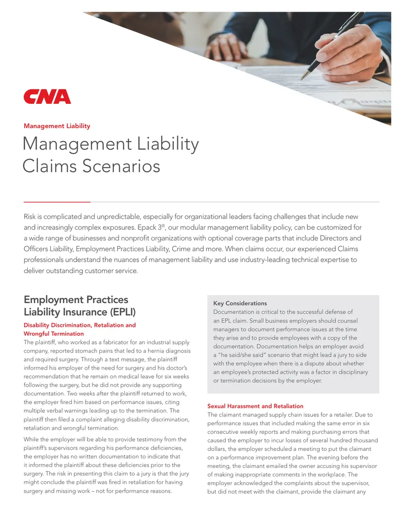 Management Liability Claims Scenarios Overview