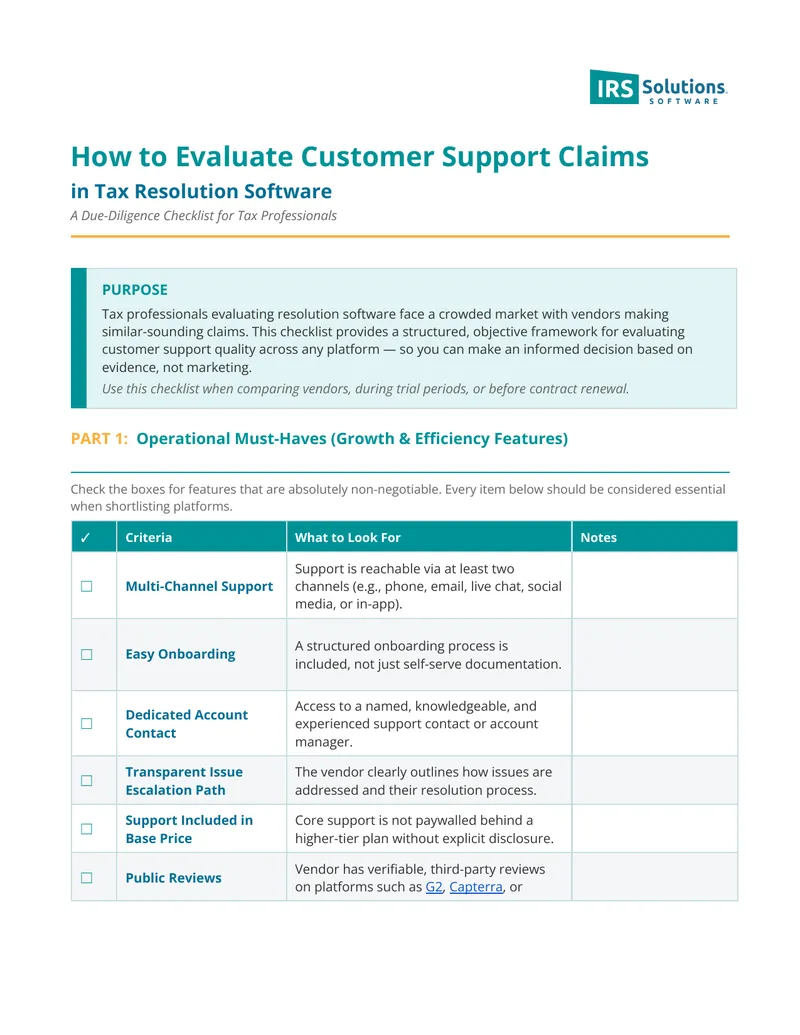 Due-Diligence Checklist for Evaluating Tax Software Support