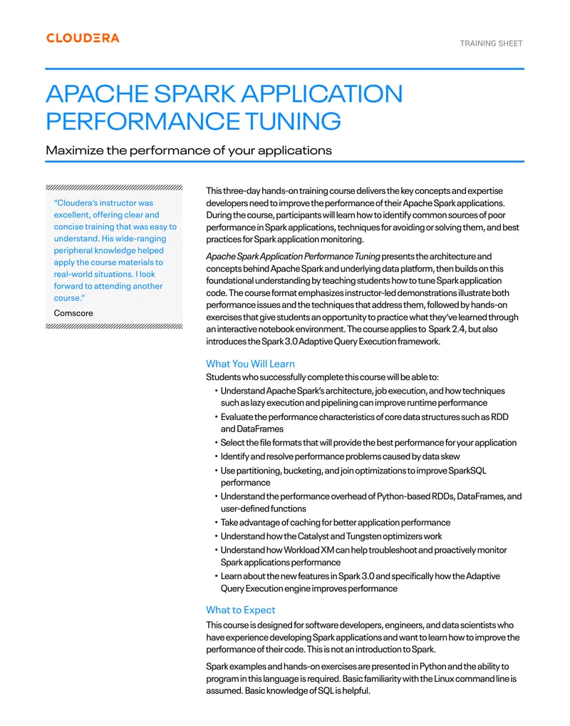 Apache Spark Application Performance Tuning Training Course