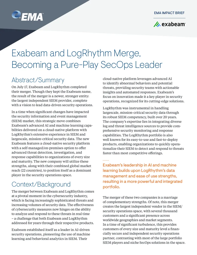 Exabeam and LogRhythm Merger Impact Brief