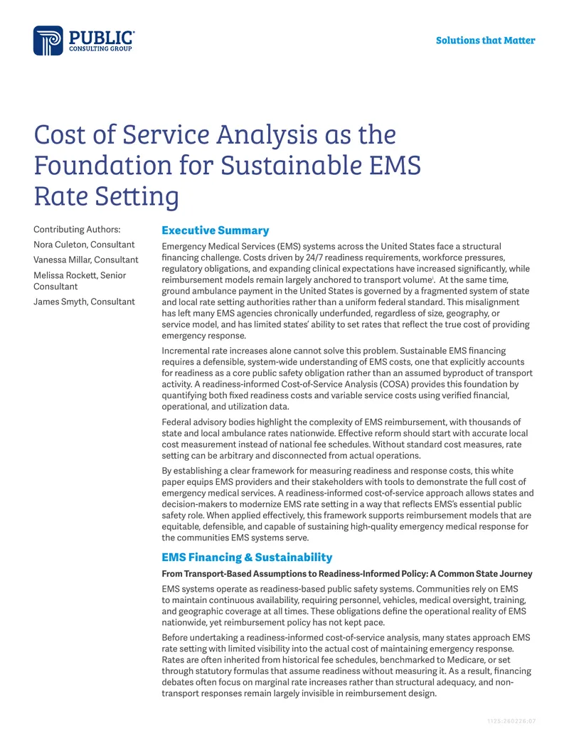 Cost of Service Analysis for Sustainable EMS Rate Setting