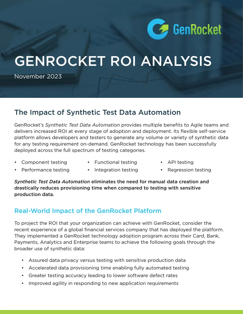 GenRocket Synthetic Test Data Automation ROI Analysis