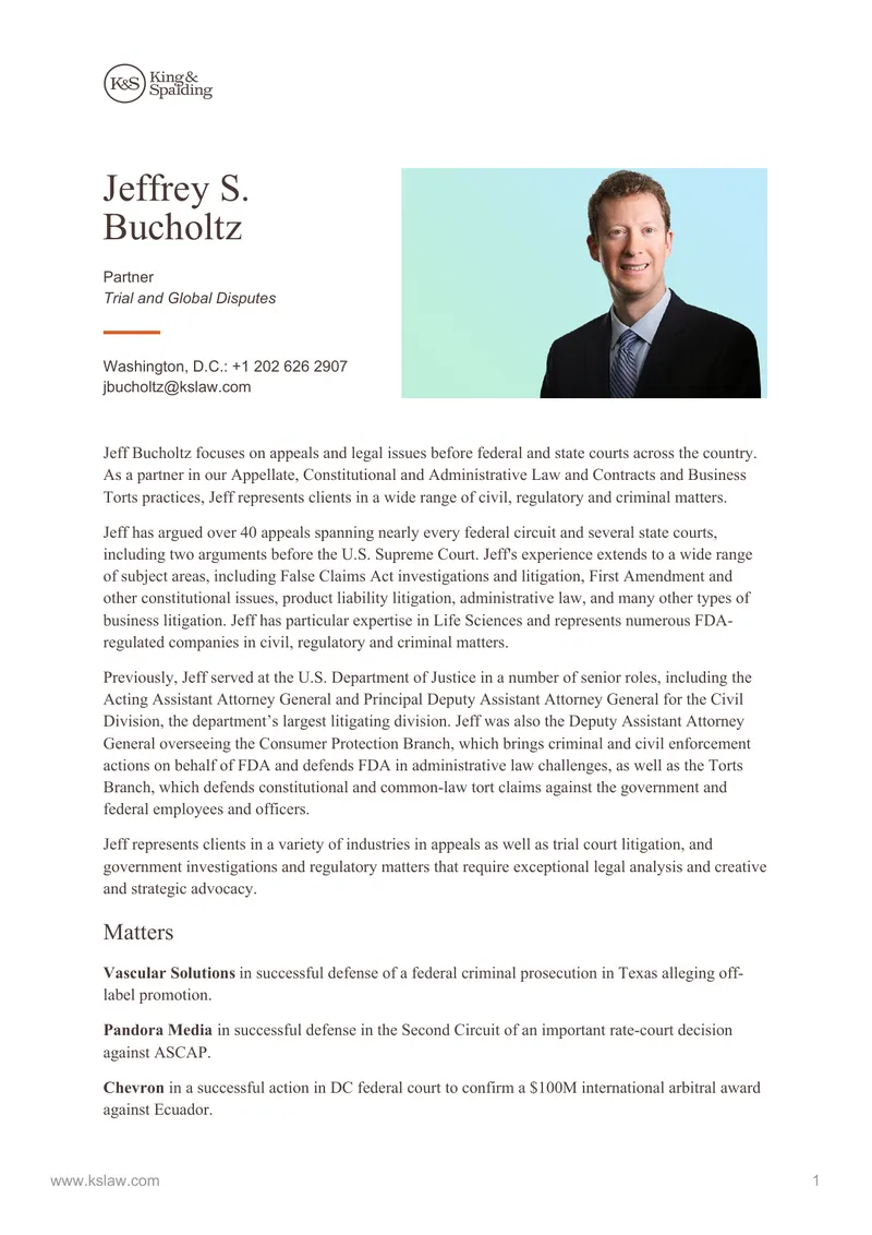 Jeff Bucholtz Legal Expertise and Experience Overview