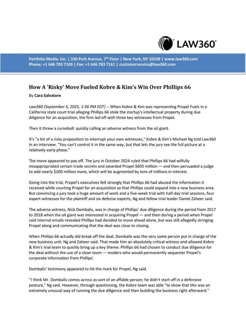 Kobre & Kim's Trial Strategy in Propel Fuels Case