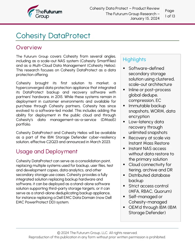Cohesity DataProtect Product Review Overview