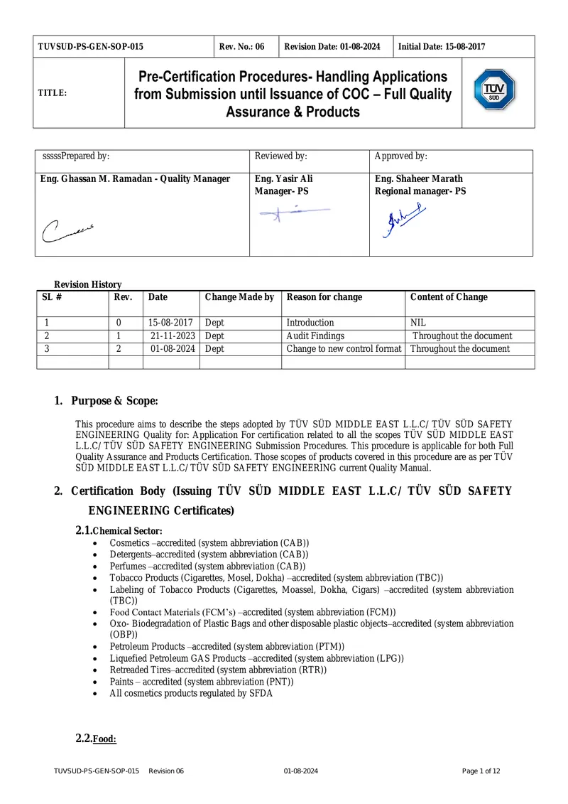 Pre-Certification Procedures for Application Handling