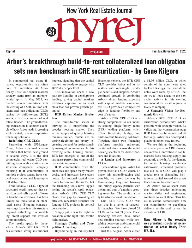Arbor's Build-to-Rent CRE CLO Innovation