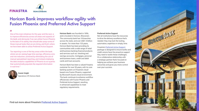 Horicon Bank Workflow Improvement with Finastra Support