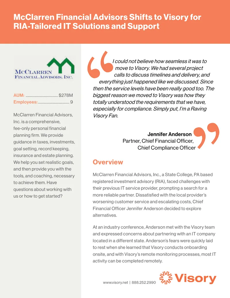 McClarren Financial Advisors Transition to Visory IT Solutions