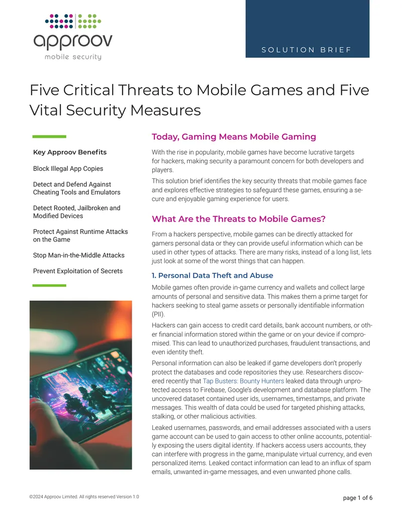 Five Critical Threats to Mobile Games and Security Measures