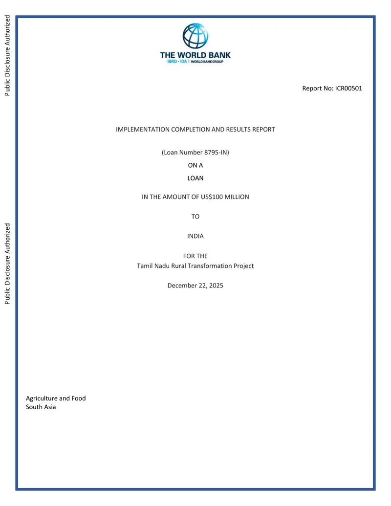 Implementation Completion and Results Report for Tamil Nadu Project