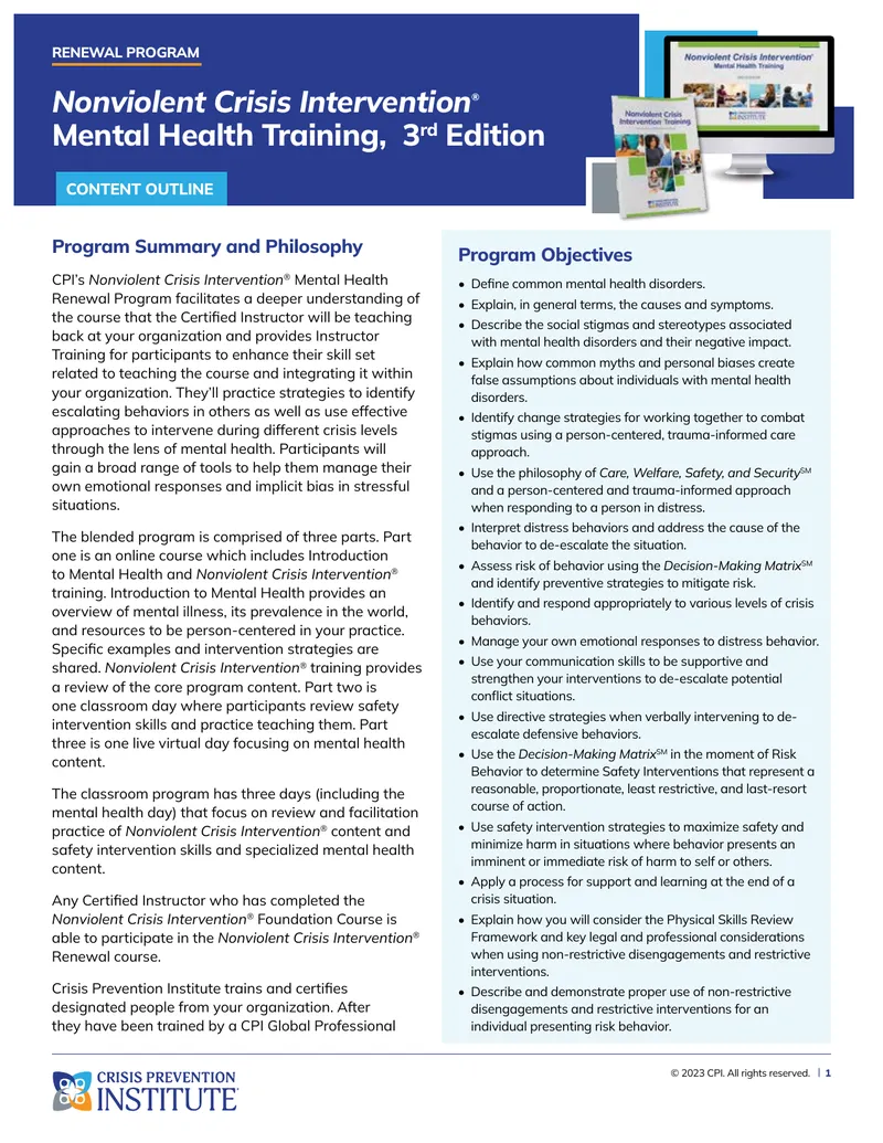Nonviolent Crisis Intervention Mental Health Renewal Program