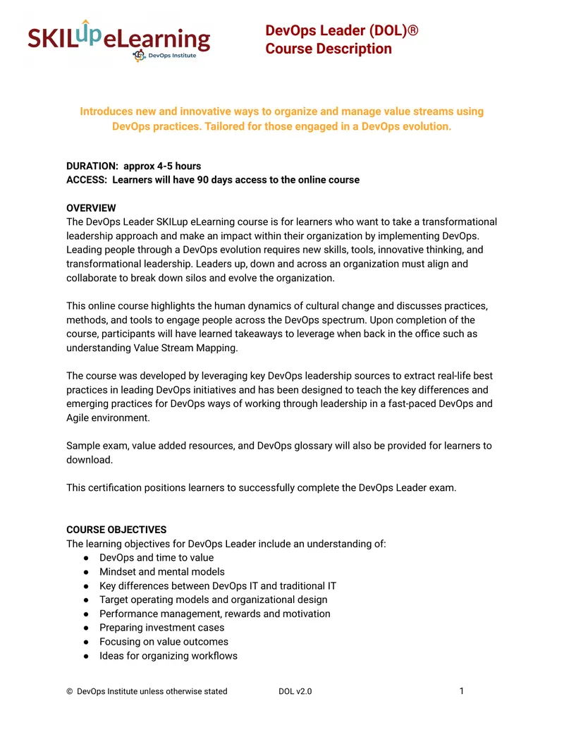 DevOps Leader Course Description preview page 1