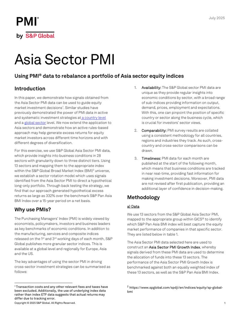 Using PMI Data for Asia Sector Equity Investments