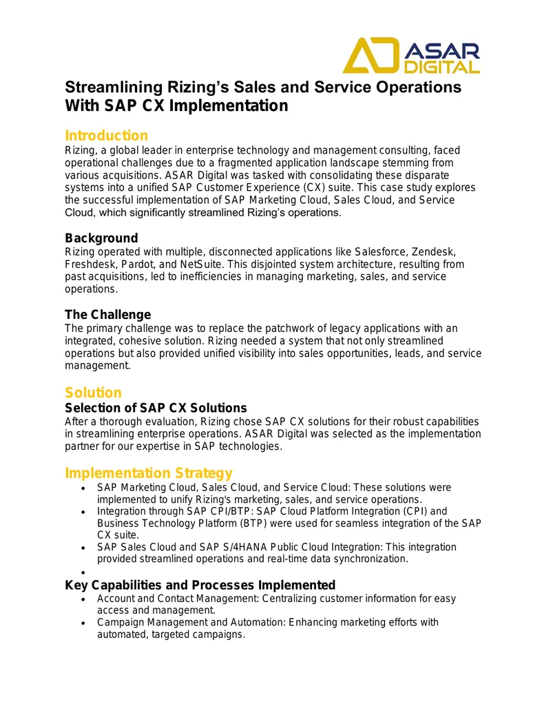 Streamlining Sales and Service Operations with SAP CX preview page 1