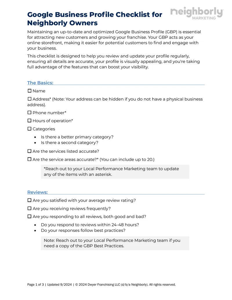 Google Business Profile Checklist for Neighborly Owners