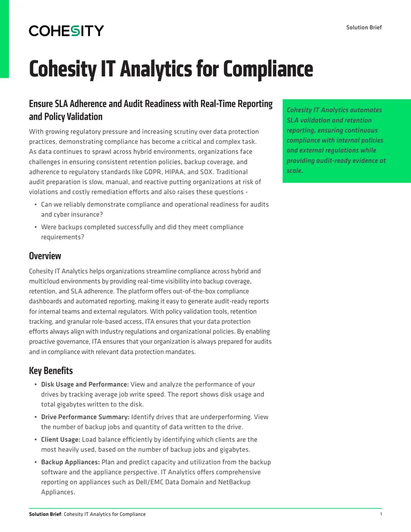Cohesity IT Analytics for Compliance Solution Brief