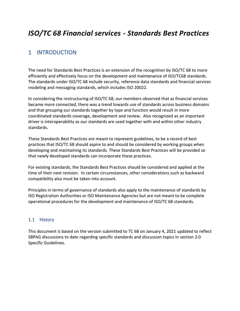 ISO/TC 68 Financial Services Standards Best Practices