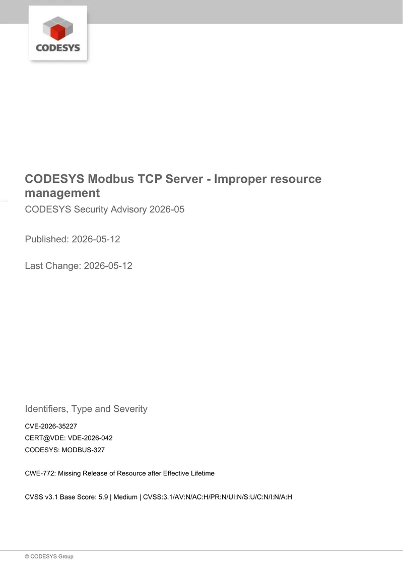 CODESYS Modbus TCP Server Security Advisory