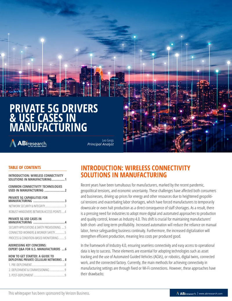 Private 5G Drivers and Use Cases in Manufacturing