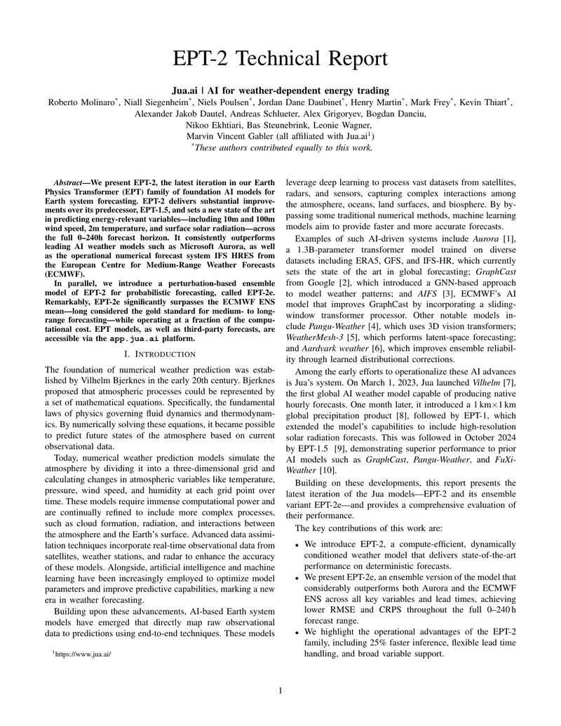 EPT-2 Technical Report on AI Weather Forecasting