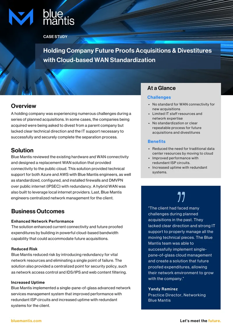 Holding Company Future Proofs Acquisitions & Divestitures with Cloud-based WAN Standardization