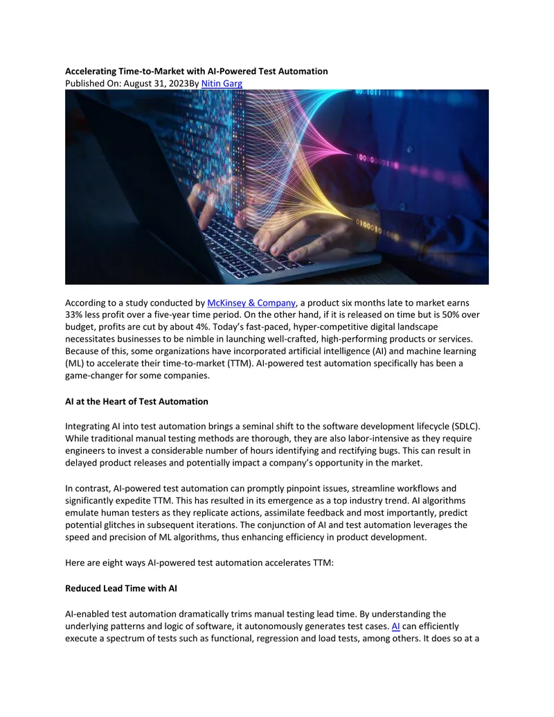 Accelerating Time-to-Market with AI-Powered Test Automation
