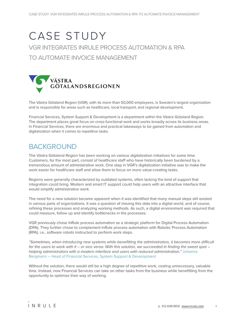VGR Integrates InRule Process Automation and RPA