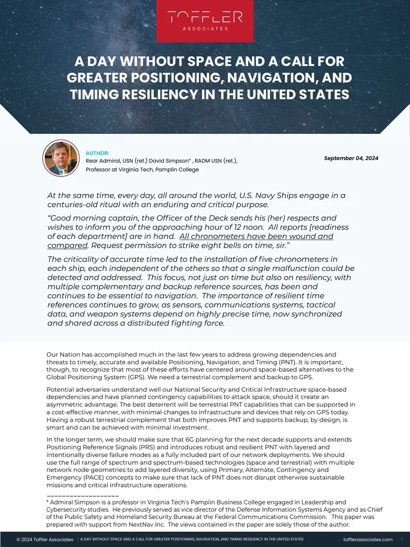 Call for Enhanced Positioning, Navigation, and Timing Resiliency