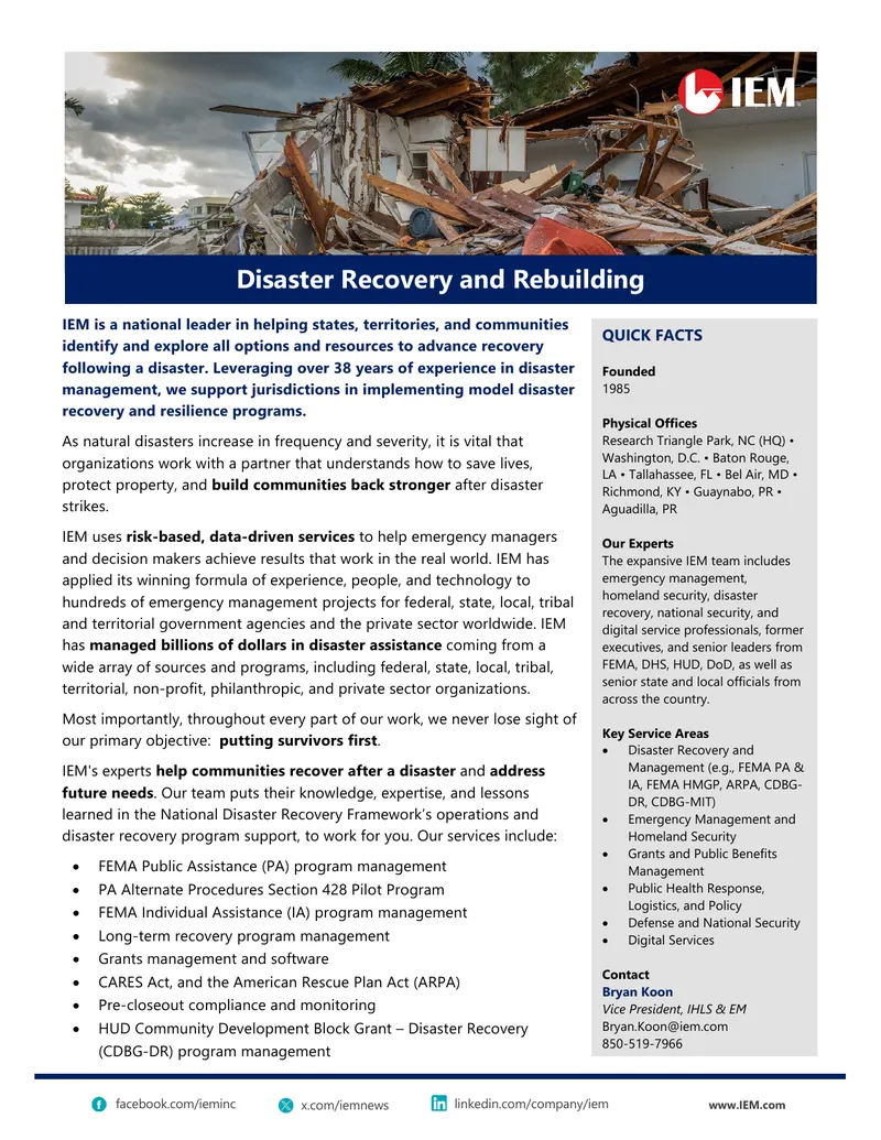 Disaster Recovery and Resilience Program Support