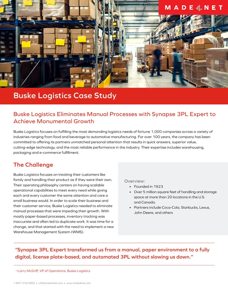 Buske Logistics Case Study on Synapse 3PL Expert