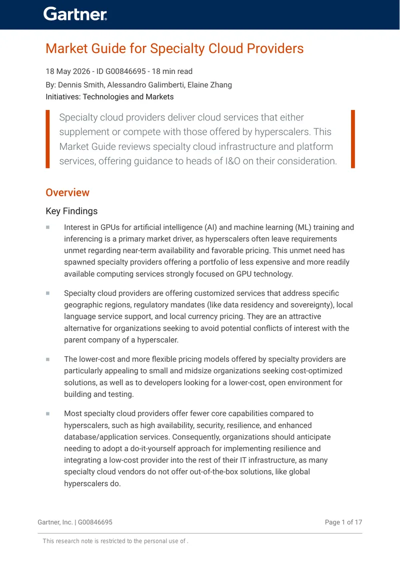 Market Guide for Specialty Cloud Providers