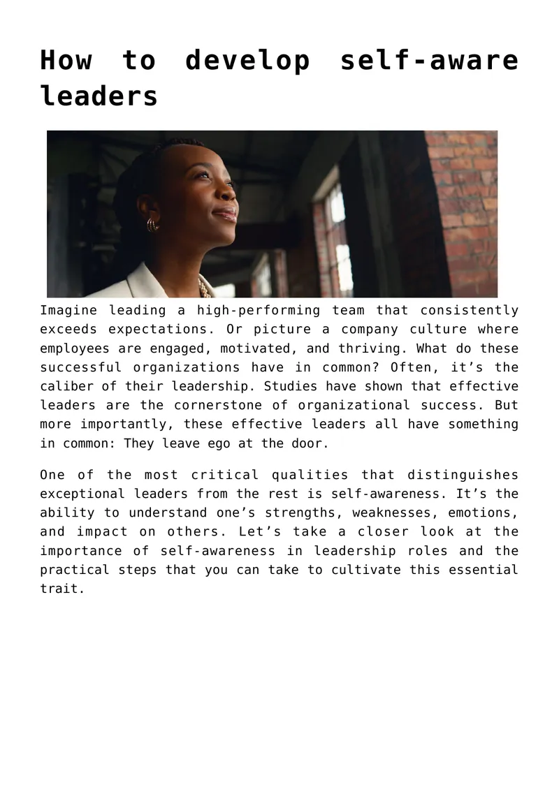 Developing Self-Aware Leadership Skills