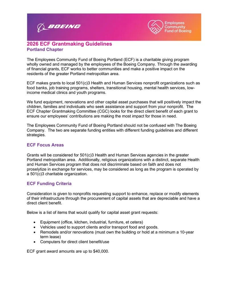 2026 ECF Grantmaking Guidelines for Portland Chapter
