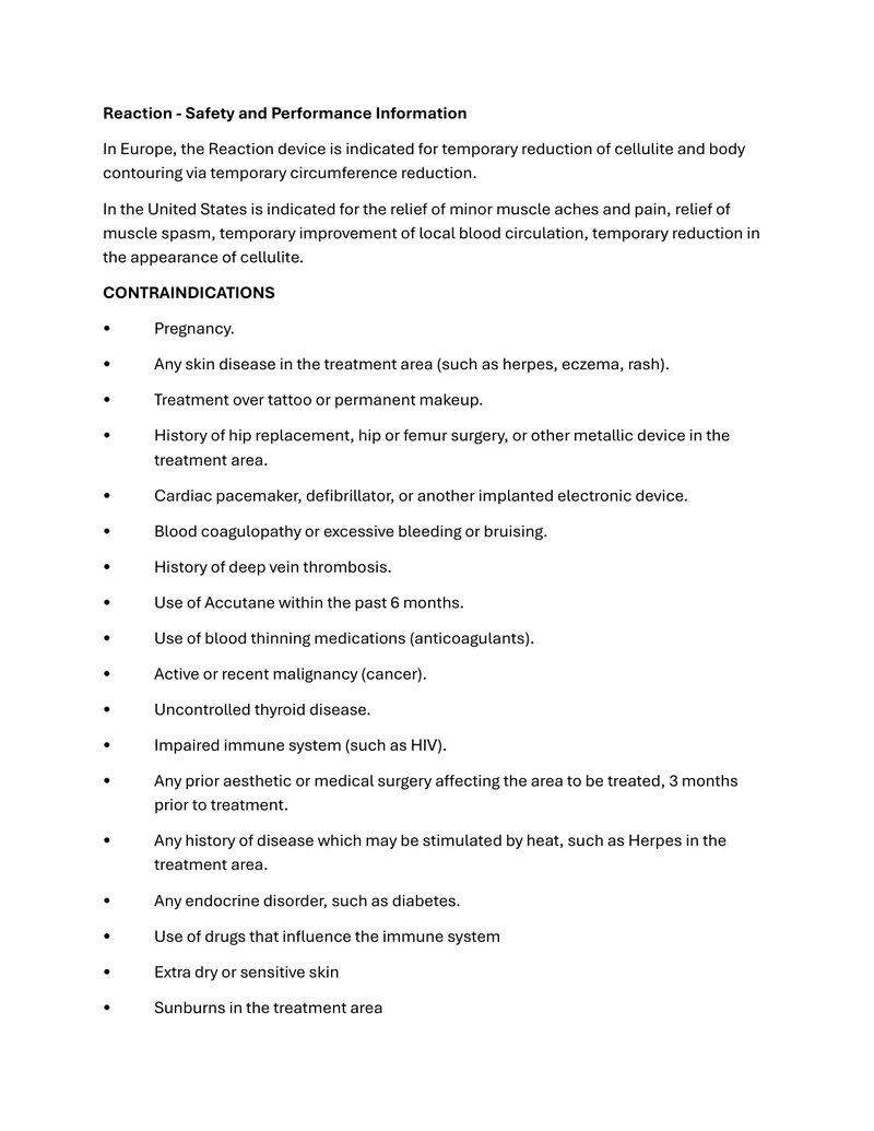 Reaction Device Safety and Performance Information