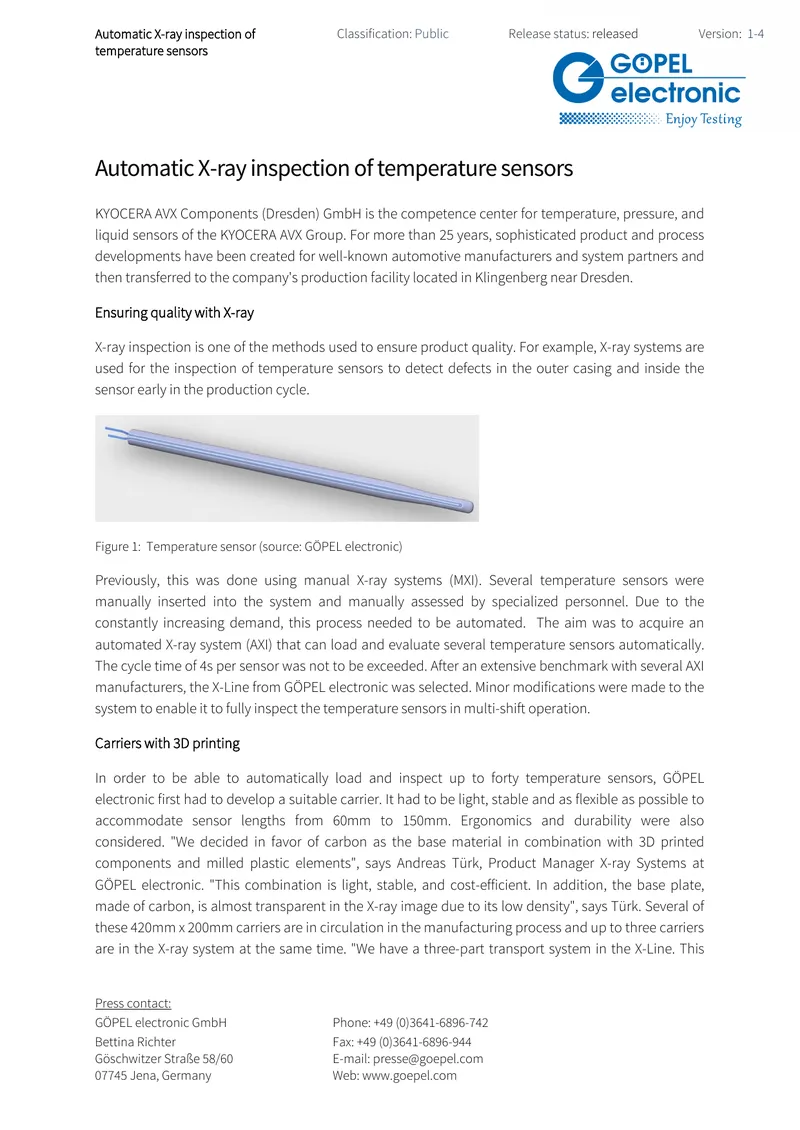 Automated X-ray Inspection System for Temperature Sensors