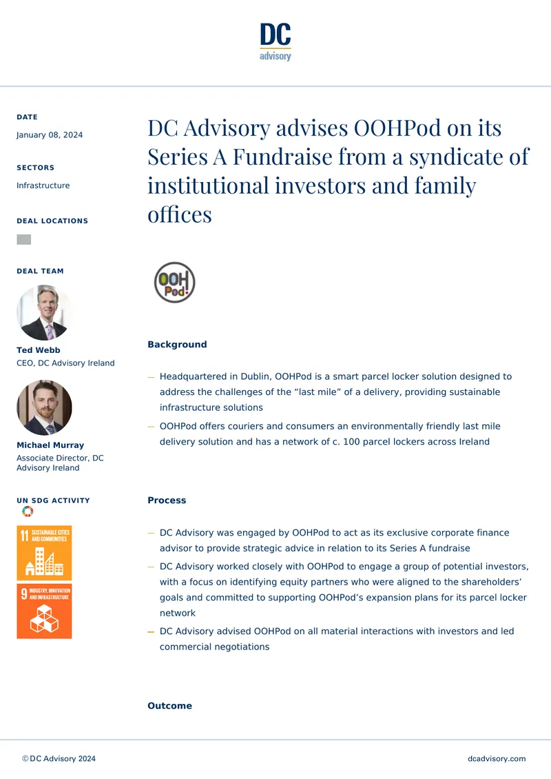 Corporate Finance Advisory for OOHPod Fundraise