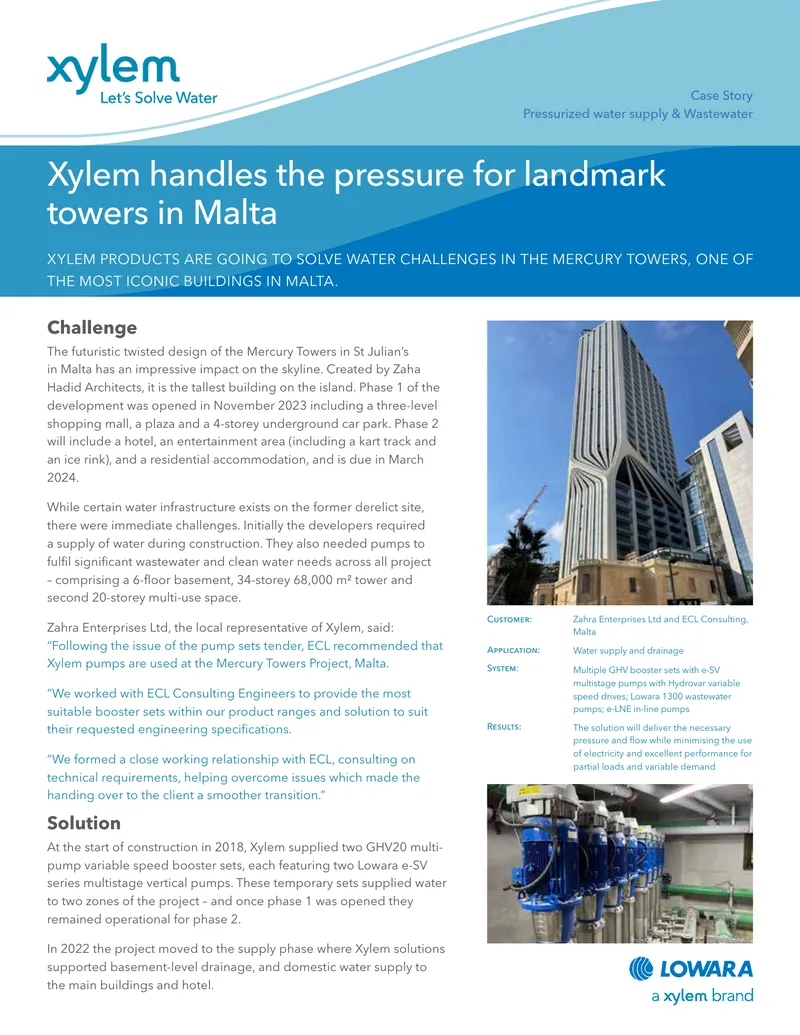 Water Supply Solutions for Mercury Towers Project