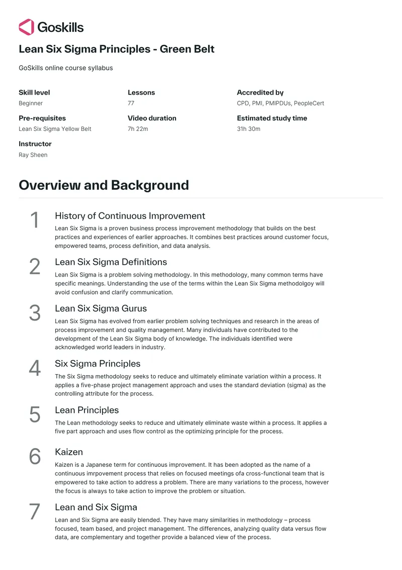 Lean Six Sigma Principles and Methodology Overview