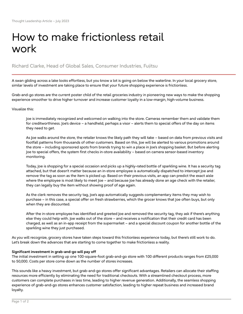 Frictionless Retail Experience in Grocery Stores