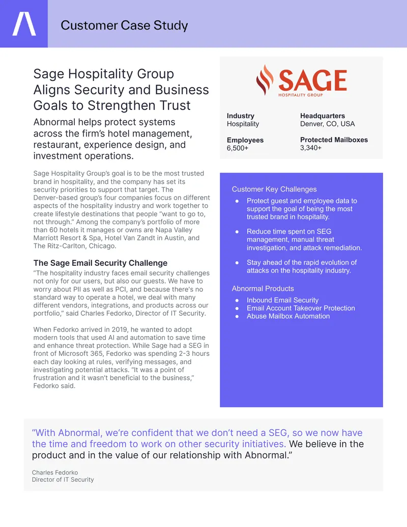 Sage Hospitality Group Security Strategy Overview