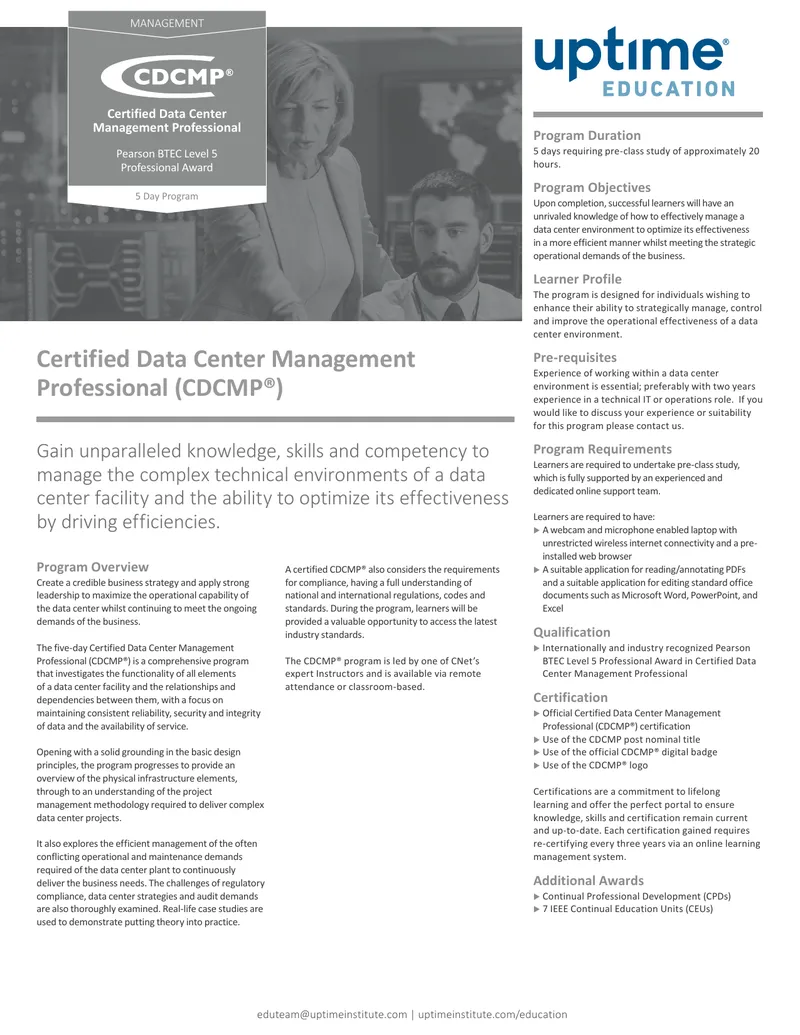 Certified Data Center Management Professional Program Overview