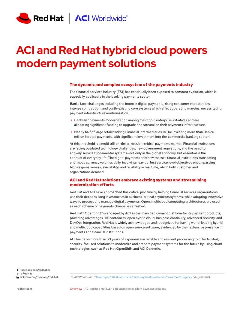 ACI and Red Hat Hybrid Cloud Payment Solutions